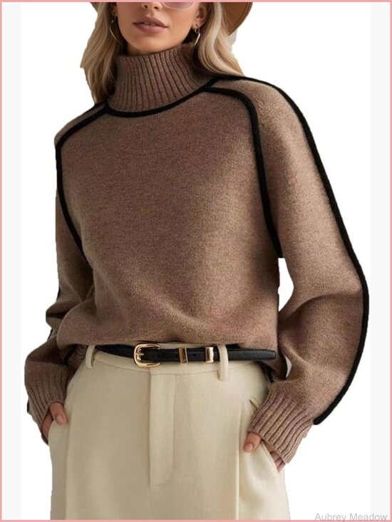 Sweaters - Oversized Chunky Mock Neck Turtleneck Sweater Pullover